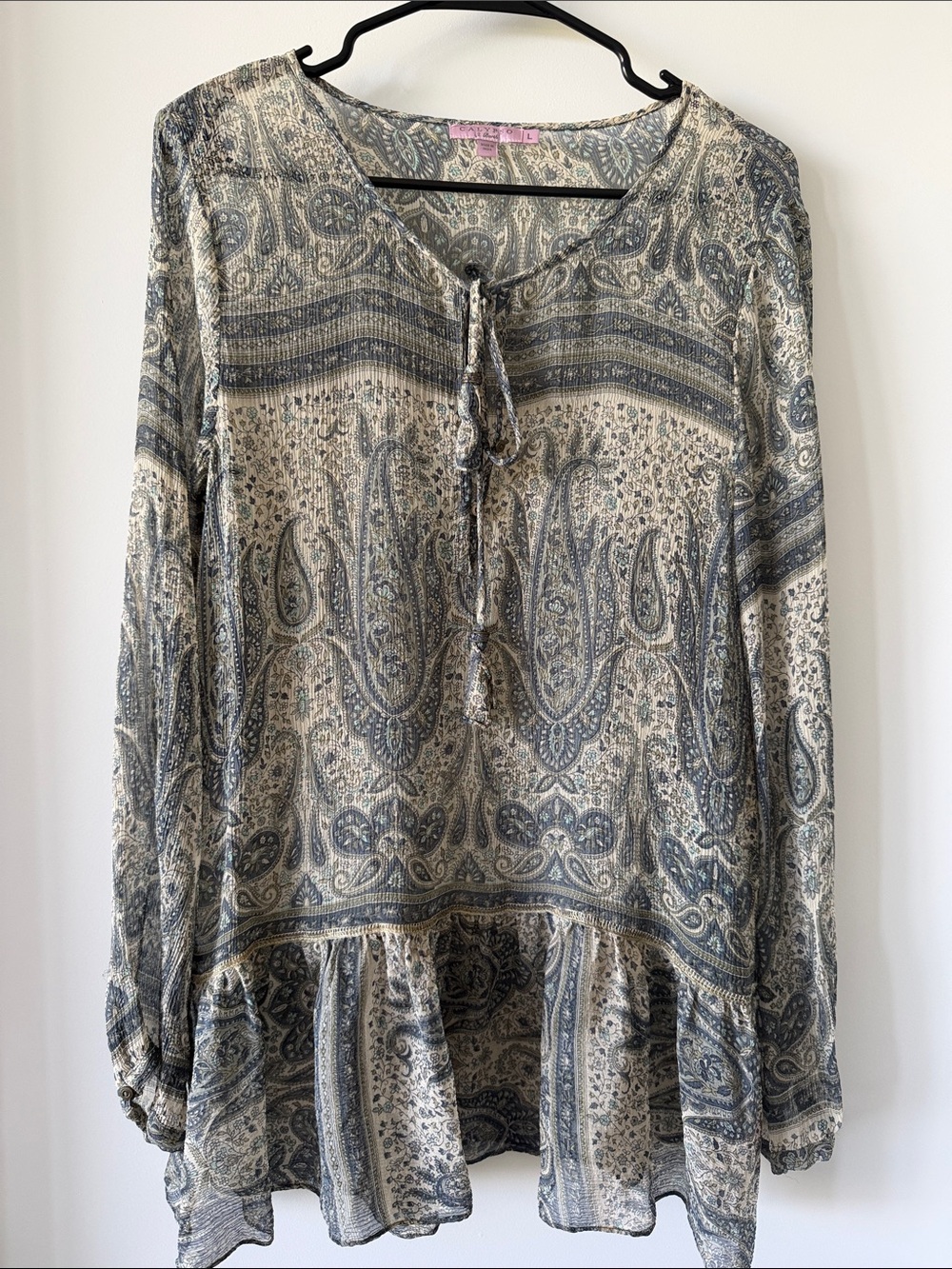 Authentic Calypso St. Barth Sheer Paisley Silk Chiffon Tunic Blouse